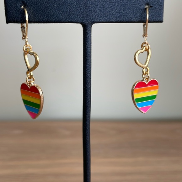 HAND CRAFTED FLOATING HEARTS PRIDE EARRINGS Pink Blue Green Yellow Orange Red - Picture 5 of 12